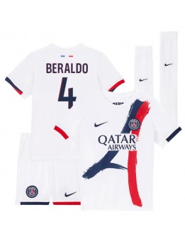 Paris Saint-Germain Lucas Beraldo #4 Replika Borta Kläder Barn 2025-26 Kortärmad (+ byxor)